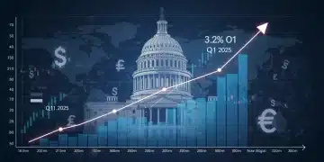 Infographic showing projected US GDP growth of 3.2% for Q1 2025 amidst global economic indicators.
