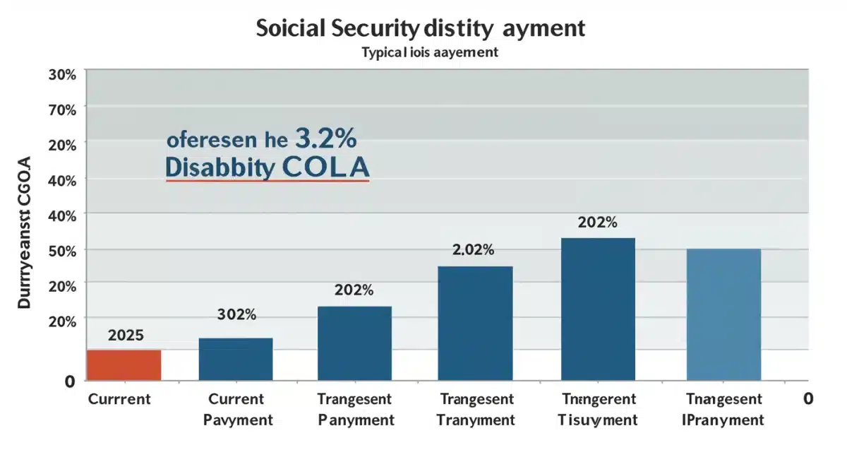 Graphic showing 3.2% COLA impact on Social Security Disability payment.