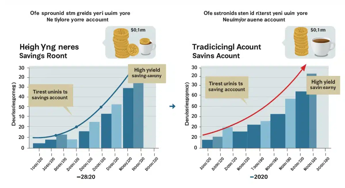 Infographic comparing compounding interest in high-yield versus traditional savings accounts