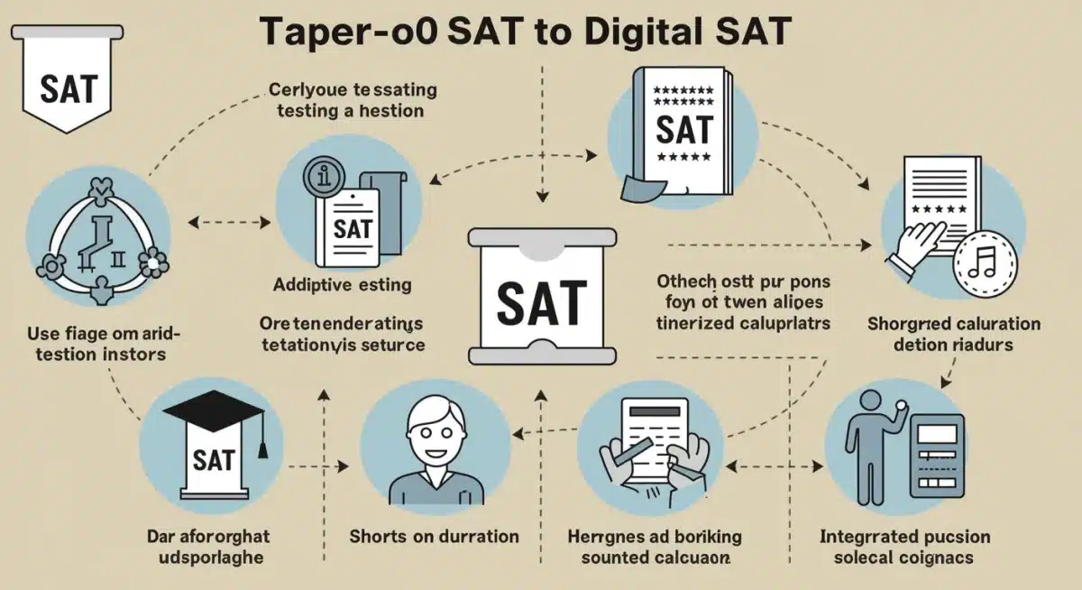 Infographic comparing traditional SAT with new digital adaptive SAT format.