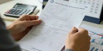 Hands holding Social Security statement with calculator and calendar, symbolizing disability benefit adjustments.