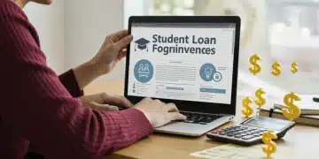 Student researching loan forgiveness programs on laptop