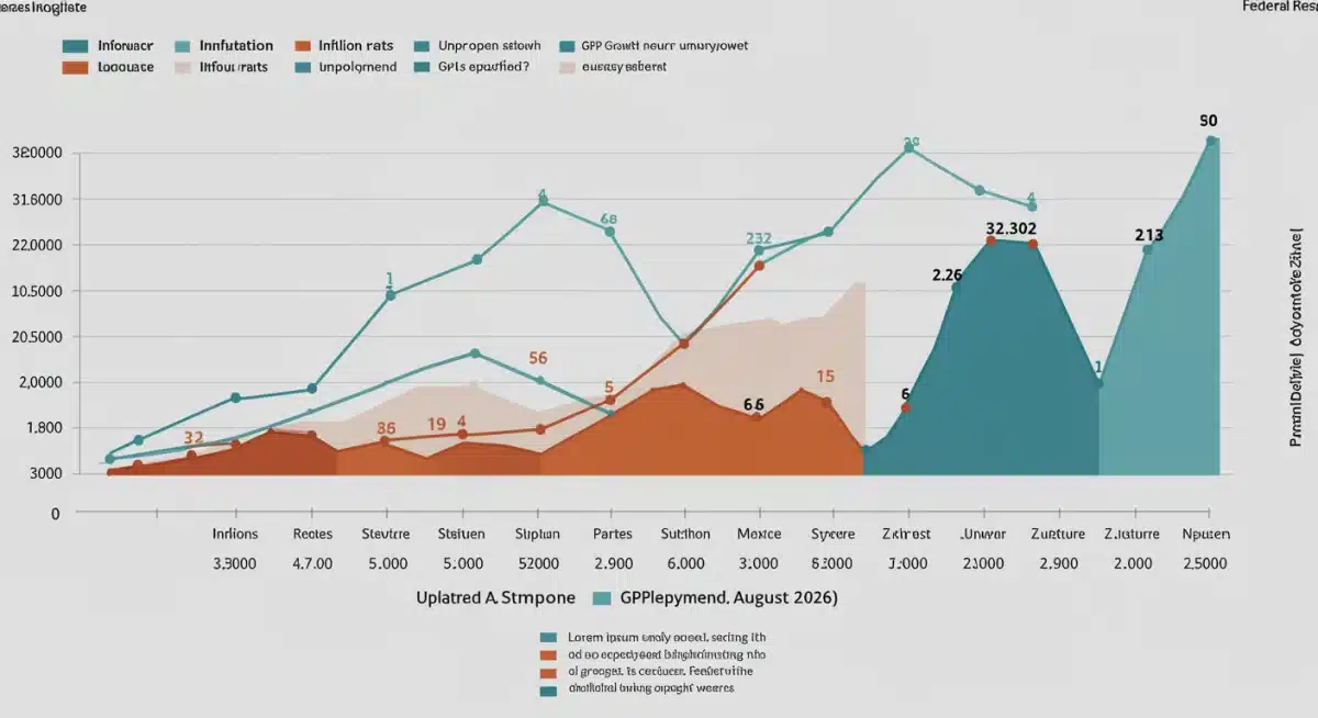 Economic indicators timeline showing inflation, unemployment, and GDP trends affecting Fed policy