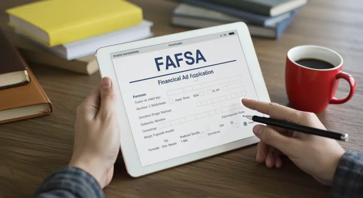 Adult completing FAFSA application on a tablet, illustrating the financial aid process.