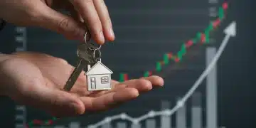 Hands holding house key with rising financial graph in background, illustrating mortgage rate hike impact.