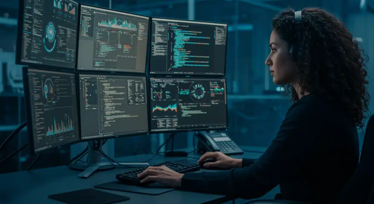 Cybersecurity professional analyzing network threats