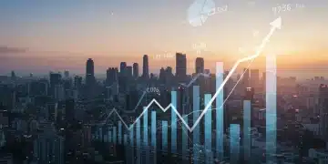 Digital investment charts showing upward trends with various robo-advisor logos and financial data, representing long-term growth and automated investing.