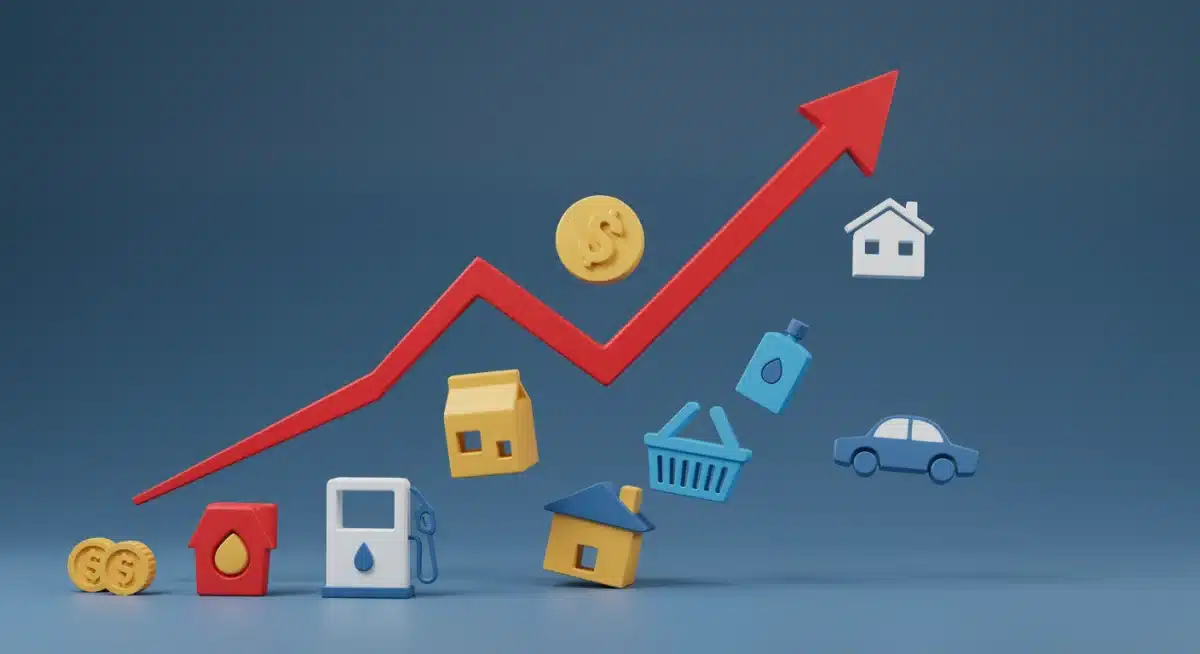 Graph depicting rising consumer prices and inflation, affecting various product categories.