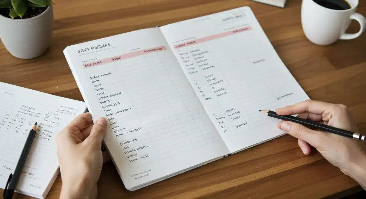 Detailed study schedule planner showing effective time management for academic goals.