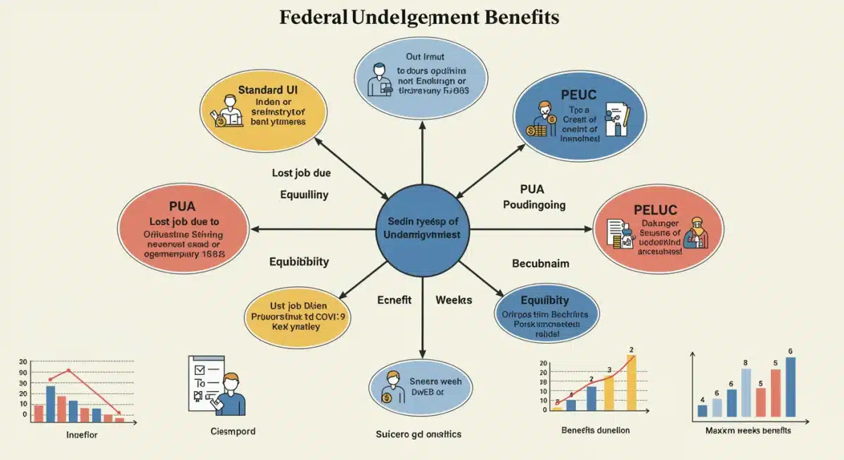 Infographic detailing types of federal unemployment benefits and eligibility