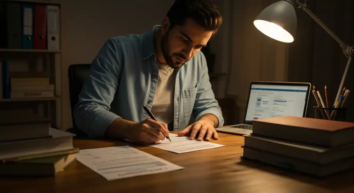 Person filling out housing assistance application forms