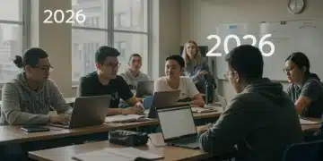 High school students engaging in a dual enrollment college class in 2026.