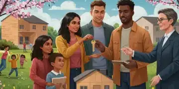 Family receiving keys to a new home with housing assistance support