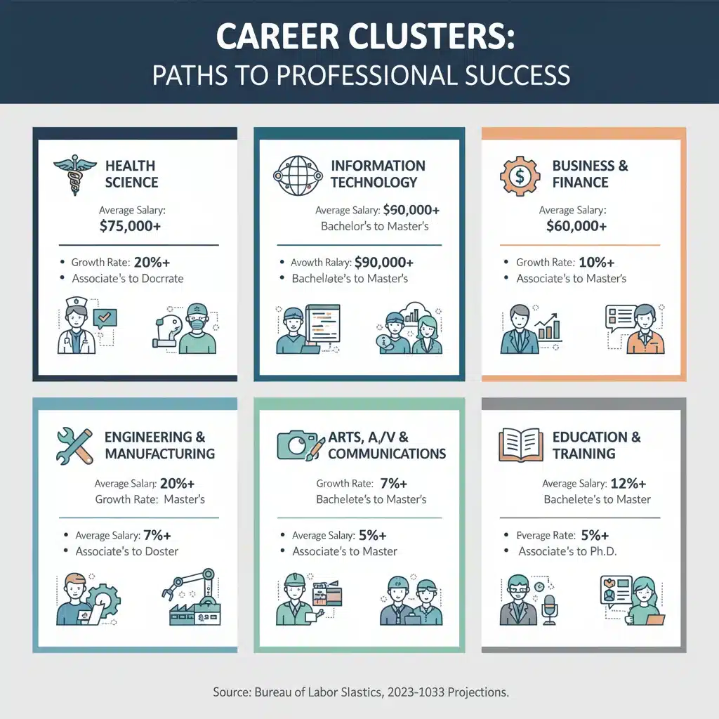 Infographic of career clusters and salary projections