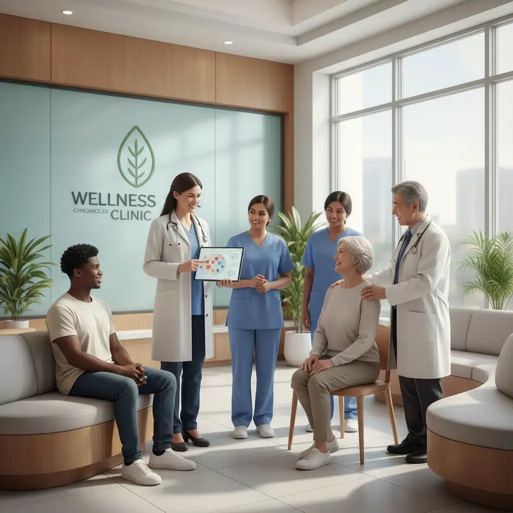Patients and doctors discussing new chronic disease treatments with hope and optimism