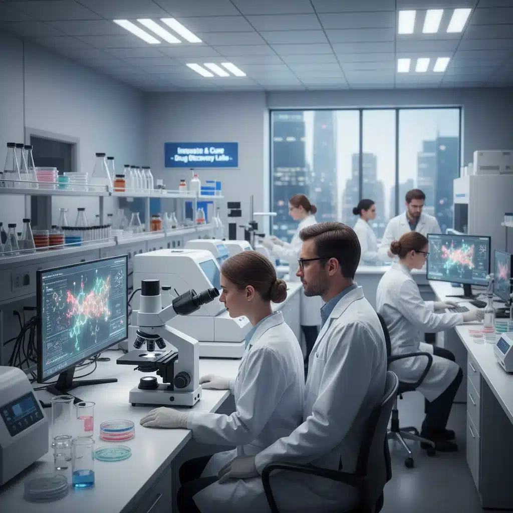 Scientists developing and researching new medications in a modern laboratory setting