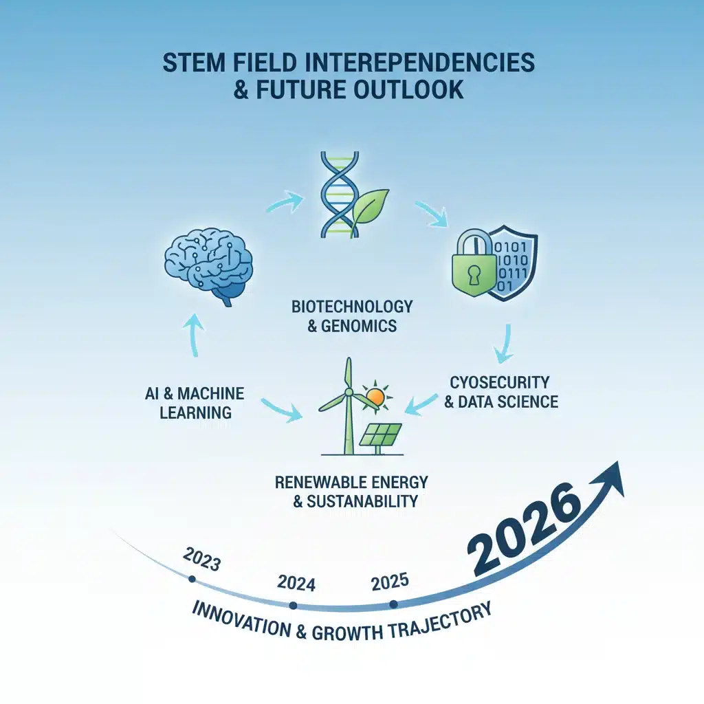 Infographic showing growth and interconnections of emerging STEM fields