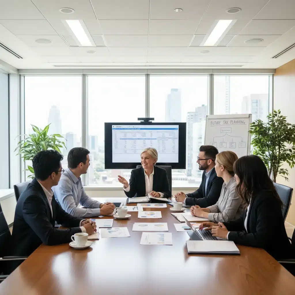 Group meeting with tax advisor, discussing financial strategies for upcoming tax changes.