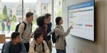 Students planning 2026 college application deadlines on a digital calendar.