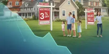 Graph showing a 3% dip in home prices with houses and people, representing the 2026 housing market forecast.