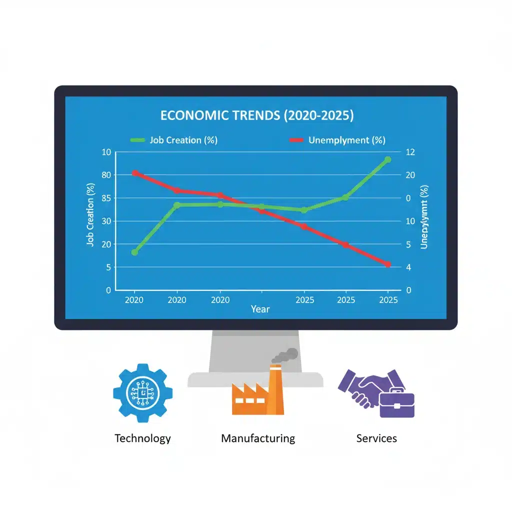 Economic trend graph showing job growth and declining unemployment