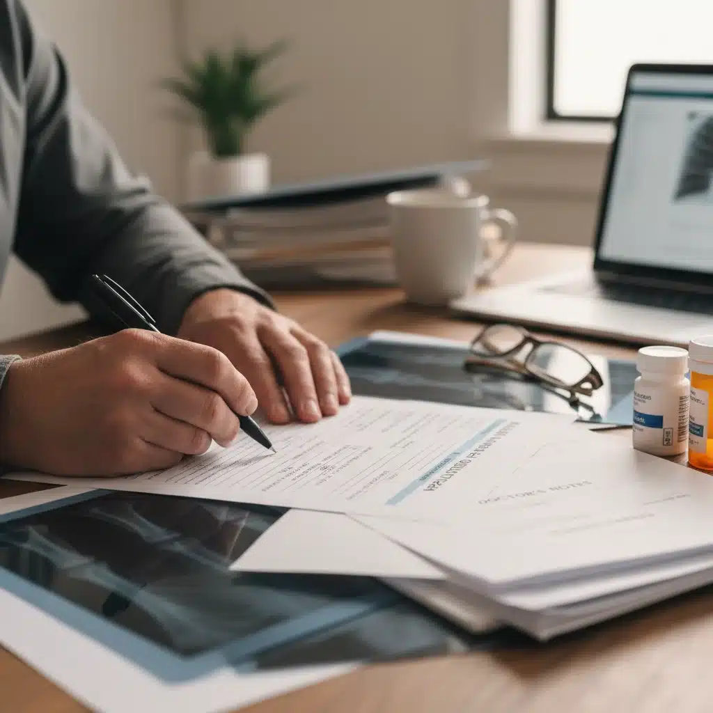 Filling out disability benefits application form with medical documents