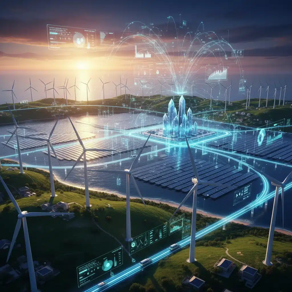 Smart grid with wind turbines and solar panels