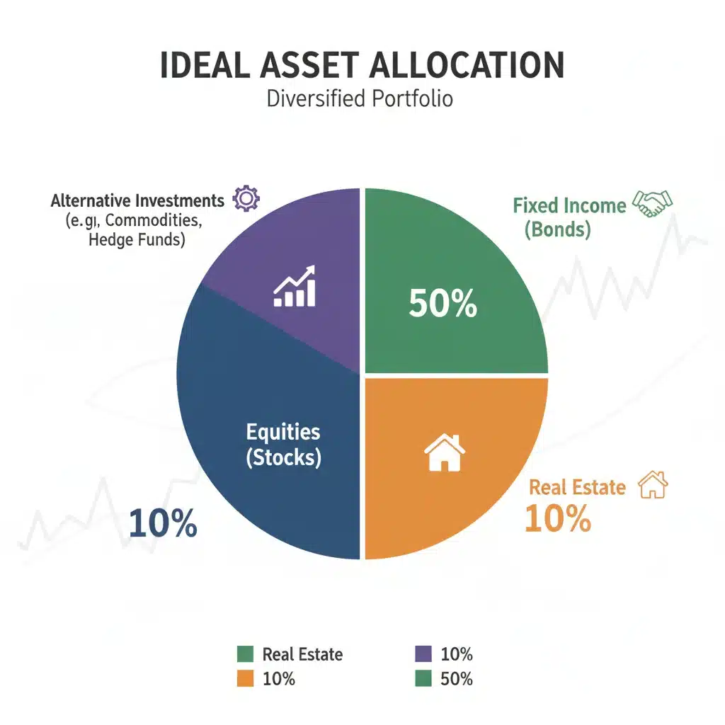 Ideal asset allocation pie chart for diversified portfolio growth