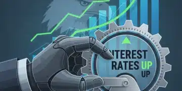Hand adjusting interest rate dial upwards, symbolizing Federal Reserve rate hike in 2026