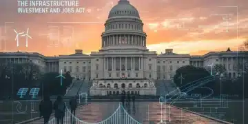 US Capitol with construction blueprints overlay, symbolizing the approved infrastructure bill and future projects.